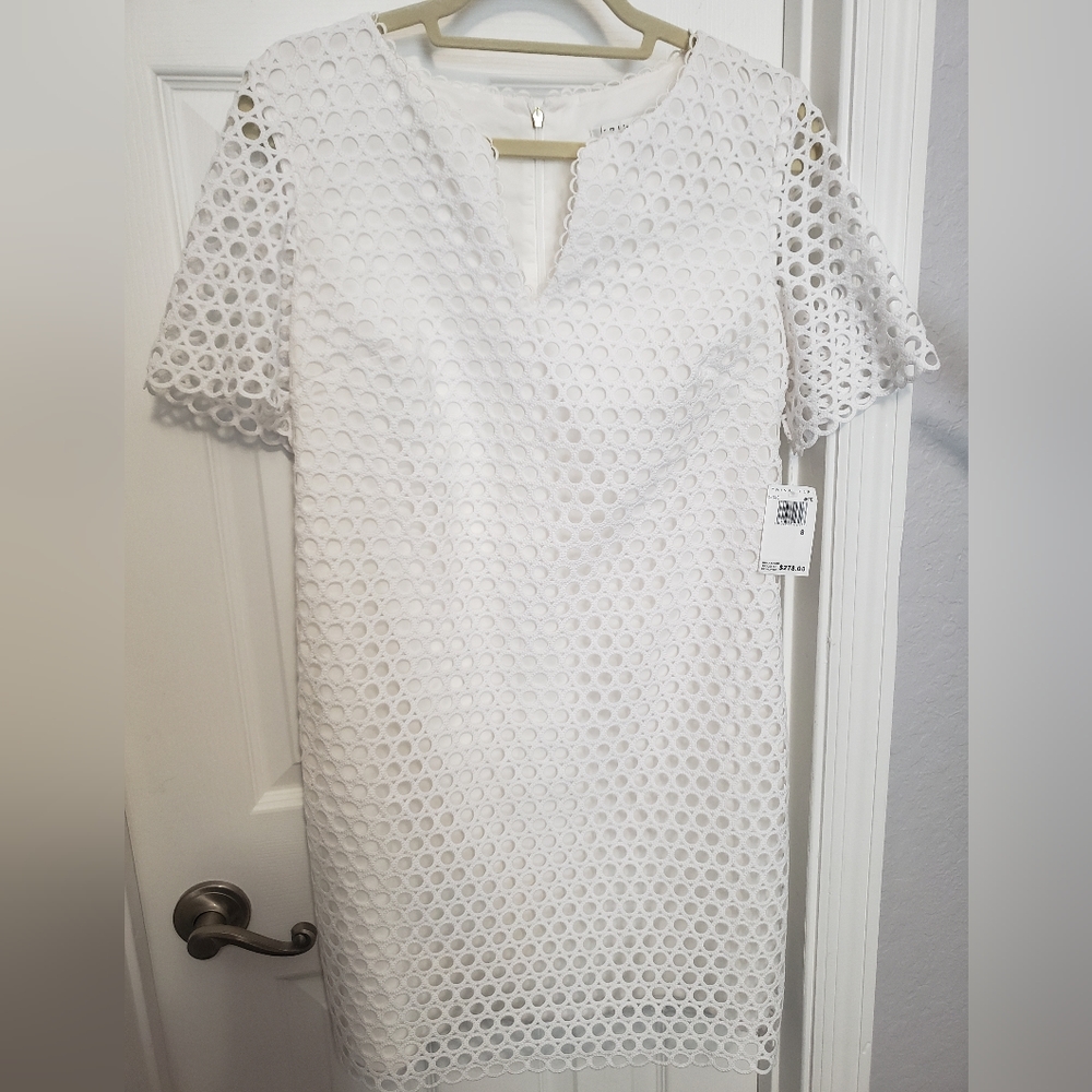 Trina Turk, white lace like effect mini dress, 8